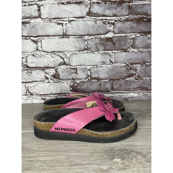 Mephisto Violette Pink Leather Rose Flower Thong Cork Sandals Women Sz 37EU/6.5M - Picture 14 of 16